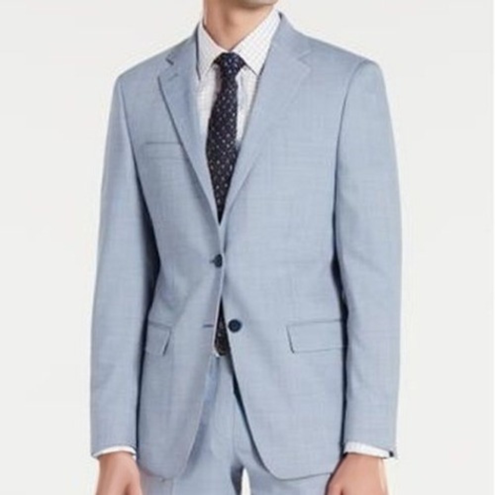 Calvin Klein Men Sport Coat 38L Light Blue Slim Fit Wool Blend Quiet Luxury NWT